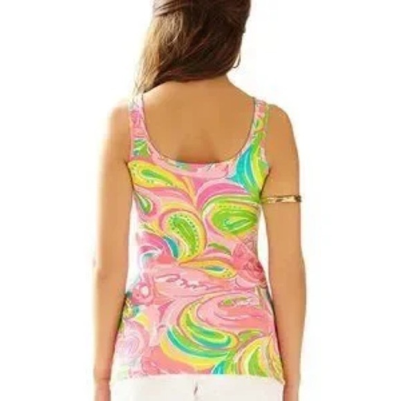 Lilly Pulitzer Tabbie Tank Top Multi All Nighter Pink Paisley Print Sz M - Picture 2 of 5